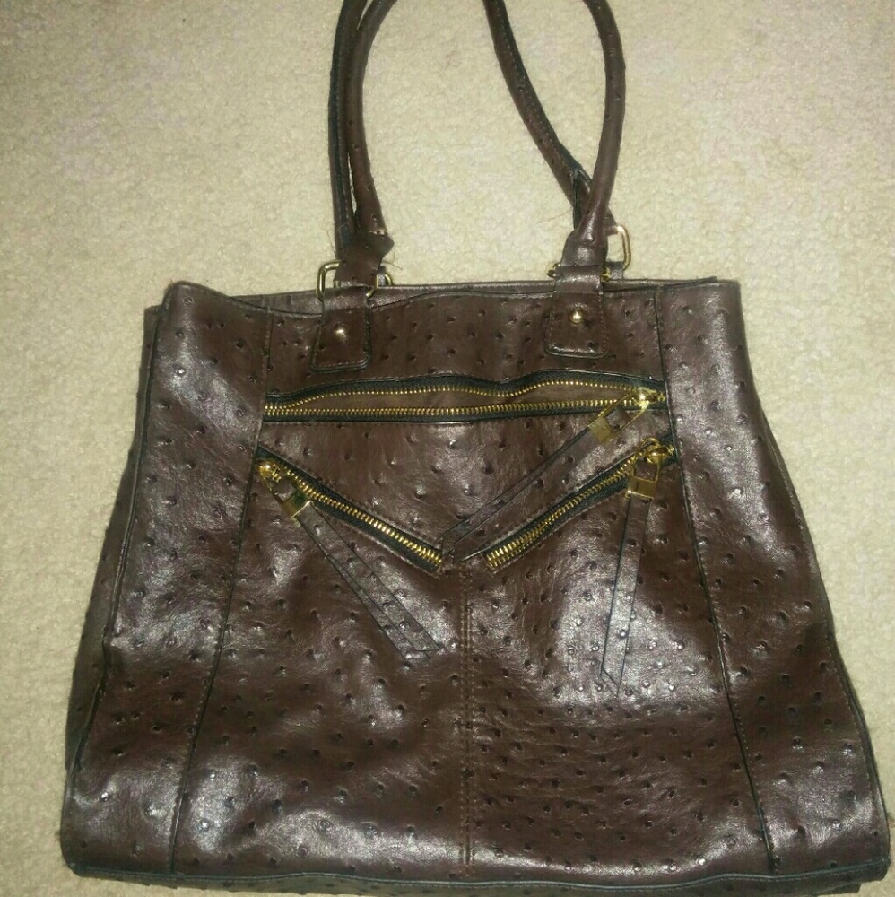 Mahogany ostrich structured tote bag